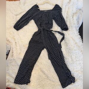 Garnet Hill Dark Blue jumpsuit with White Star Pattern